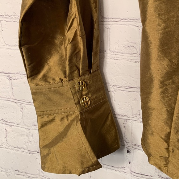 100% Silk blouse Gold button up top small - Picture 5 of 16